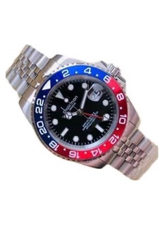 Chairman GENEVE Men's Stainless Steel Wrist Watch, 40mm, Water Resistant, Blue/Red Bezel and Black Dial with Date 