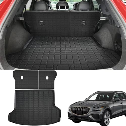 Marretoo for Genesis GV70 Cargo Mat 2025 2024 2023 2022 for Genesis GV70 Accessories Cargo Liner Seat Backrest 2 in 1 Mat AllWeather TPE Black Trunk Cargo Liner for Genesis GV70 Accessories