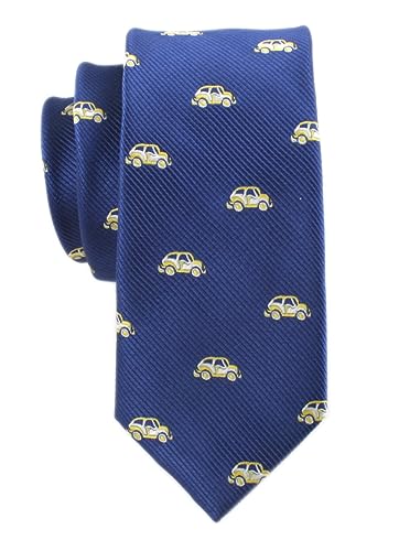 Secdtie Mens Juniors Dark Blue Novelty Tie Yellow Cars Designer Silk Unique Funny Custom Necktie for Gentleman - Image 2