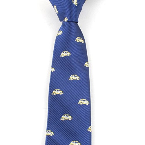 Secdtie Mens Juniors Dark Blue Novelty Tie Yellow Cars Designer Silk Unique Funny Custom Necktie for Gentleman - Image 5