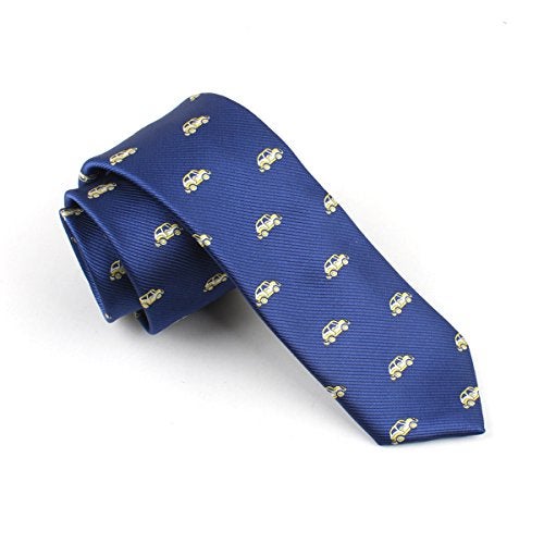 Secdtie Mens Juniors Dark Blue Novelty Tie Yellow Cars Designer Silk Unique Funny Custom Necktie for Gentleman - Image 3