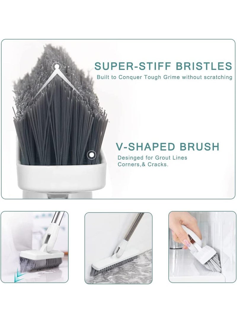 Arabest Floor Scrub Brush Bathroom Long Handled Tub Push Broom Shower Tile Grout Brush Swivel Indoor Kitchen Crevice Cleaning Brush for Hard-to-reach Areas - White 48.81 Inch Extended  - Image 3
