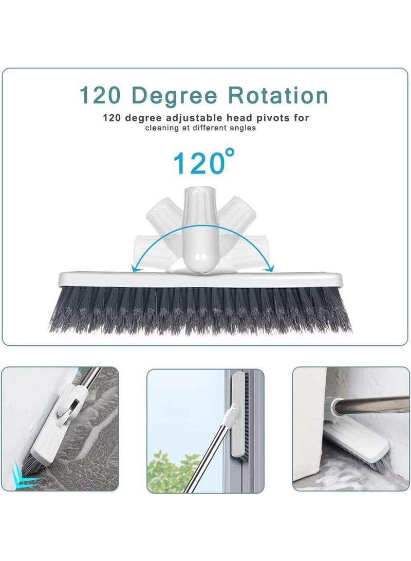 Arabest Floor Scrub Brush Bathroom Long Handled Tub Push Broom Shower Tile Grout Brush Swivel Indoor Kitchen Crevice Cleaning Brush for Hard-to-reach Areas - White 48.81 Inch Extended  - Image 2