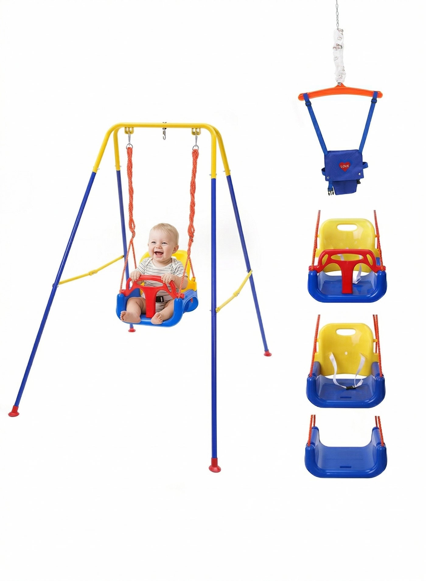 3-in-1 Swing Set Baby Jumper and Bouncers for Toddler Baby Swing is Suitable for Indoor and Outdoor Play with a Foldable Metal Stand for Easy Storage and Comes with Instructions for Easy Assembly