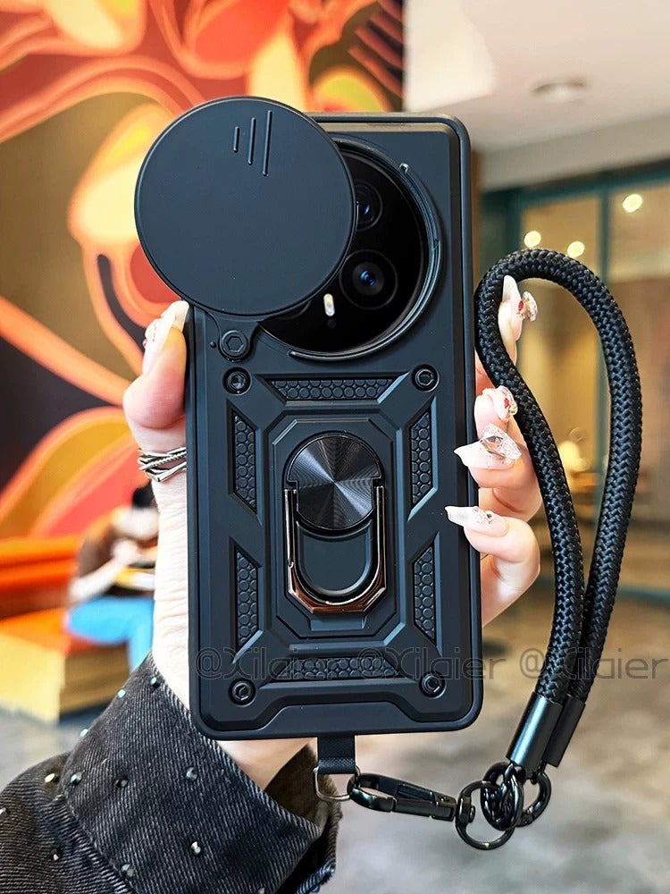 Multi-Functional Sliding Camera Cover Phone Case for Xiaomi 15 Ultra, 14 Ultra, 17 Ultra with Ring Rotating Stand, Magnetic, Full Protection, Lanyard, New Style - Image 1