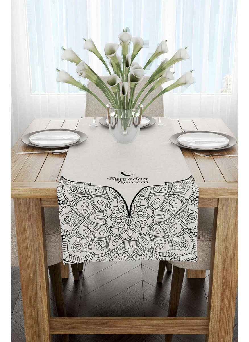 Cango Home Gray Black Ramadan Themed Decorative Mandala Patterned Digital Printed Runner CGH1302-RN