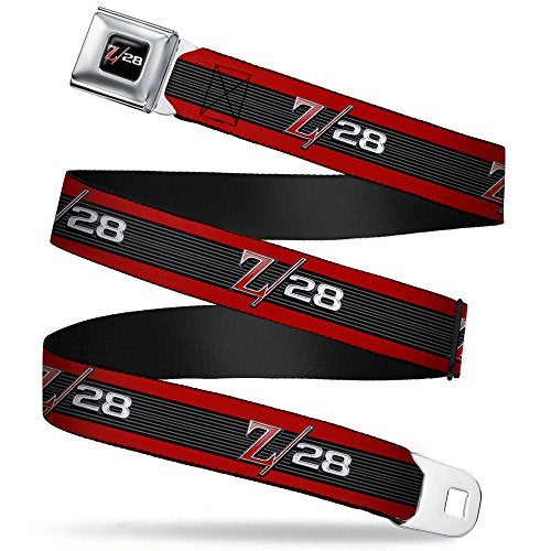 Buckle Down Buckle-Down Seatbelt Belt - 1969 Camaro Z/28 Emblem/Stripe Red/Black/Gray/Silver - 1.5" Wide - 24-38 Inches in Length - Image 1