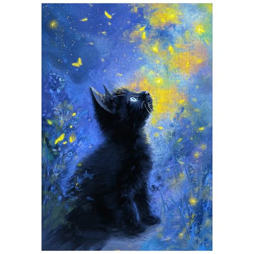 Ulord Great Jigsaw Puzzles for Adults 300 Pieces Starry Night Black Kitten Puzzles for Adults Toys Gift Family Decoration Kids Puzzle - Image 1