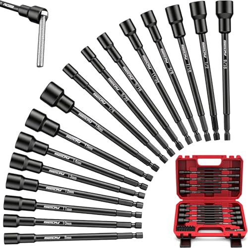 SEDY Nut Driver Impact Bit Set - 31-Piece Magnetic Socket Impact Drill Bit Tool Sets Extra Long Hex Nut Setter Driver Holder - Metric SAE Screwdriver Bits 1/4 Drive Shank Adapter Extension - Image 1