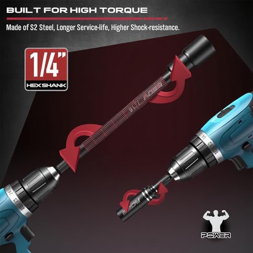 SEDY Nut Driver Impact Bit Set - 31-Piece Magnetic Socket Impact Drill Bit Tool Sets Extra Long Hex Nut Setter Driver Holder - Metric SAE Screwdriver Bits 1/4 Drive Shank Adapter Extension - Image 4