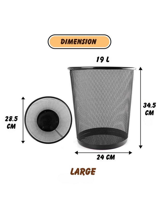 GoodWill Tech Open-Top Cylindrical Metal Mesh Recycling Dustbins- Waste Basket for Home/Office/Coffee Shop/Hotel Non-Toxic - Black (Set of 6, Large (19L)) - Image 2