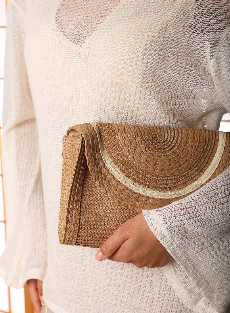 Alto Raffia Fold Over Clutch Bag