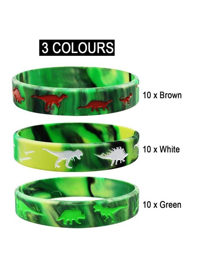 Heqishun Dinosaurs Silicone Wristbands 30 Pack Dinosaurs World Jurassic Party Supplies For Dinosaurs Theme Party Birthday Party Favors Gifts Bags Stuffers 3 Colors  - Image 3