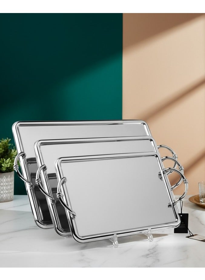 3 Pieces Steel Serving Tray Set