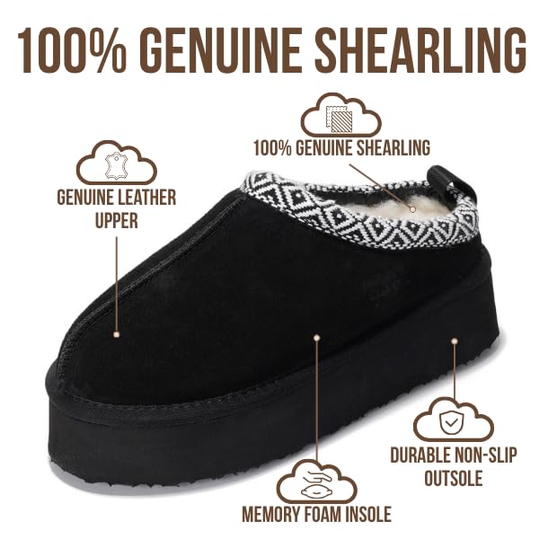 Project Cloud 100% Genuine Leather Platform Slippers for Women – Soft Memory Foam Womens Slippers & Supportive Clogs for Women 2026 – Cozy, Stylish Everyday Footwear (Sayre, BLK, 11) - Image 2