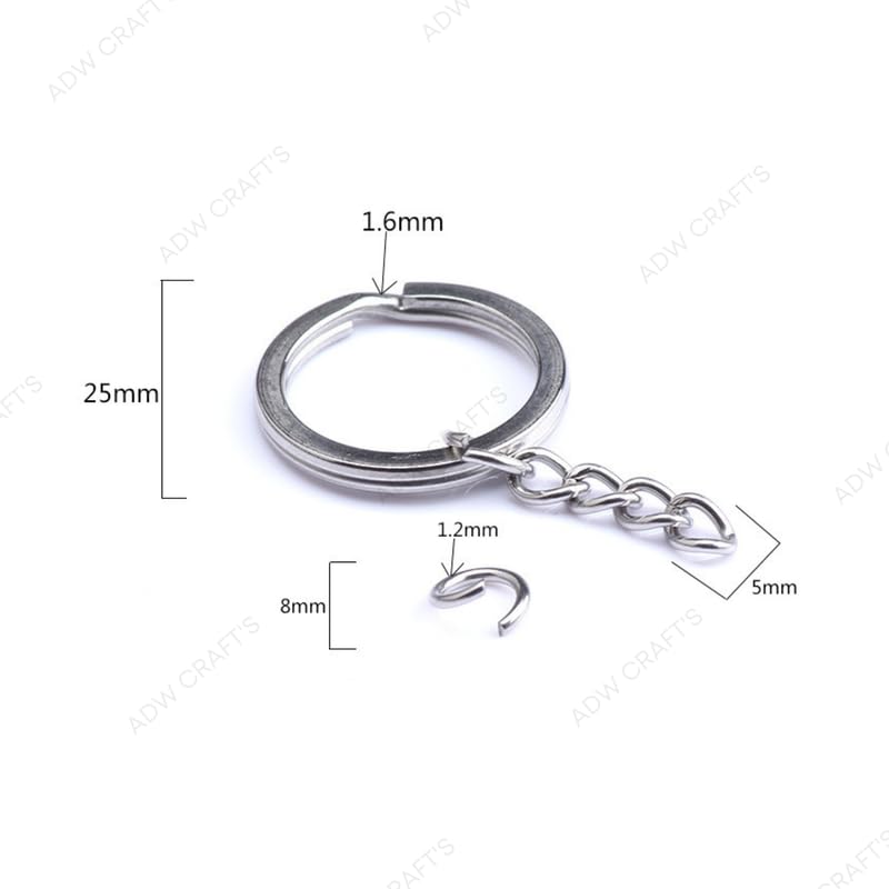 ADW CRAFT'S 25mm Silver Split Key Ring PACK OF 50 Durable Metal Keychain Rings with Open Jump Ring for DIY Crafts Jewelry Making and Organizing Keys  - Image 2
