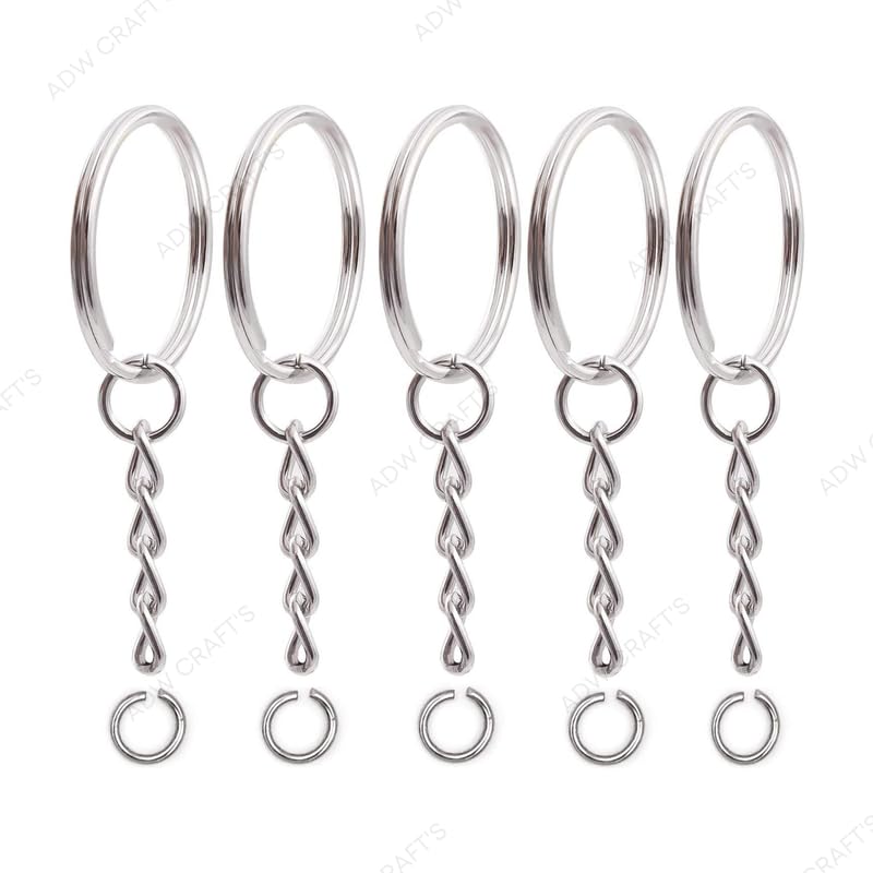 ADW CRAFT'S 25mm Silver Split Key Ring PACK OF 50 Durable Metal Keychain Rings with Open Jump Ring for DIY Crafts Jewelry Making and Organizing Keys  - Image 1