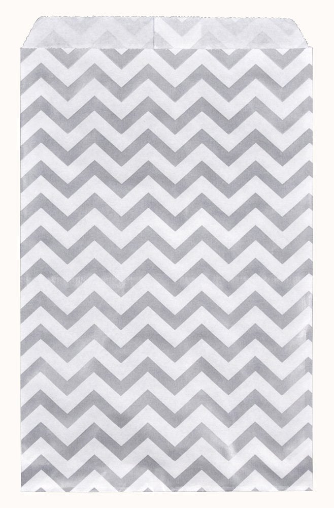 Caddy Bay Collection 200 pcs Chevron Paper Gift Bags Shopping Sales Tote Bags 6 x 9 Shimmering Silver with Caddy Bay Collection Microfiber Cleaning Cloth 