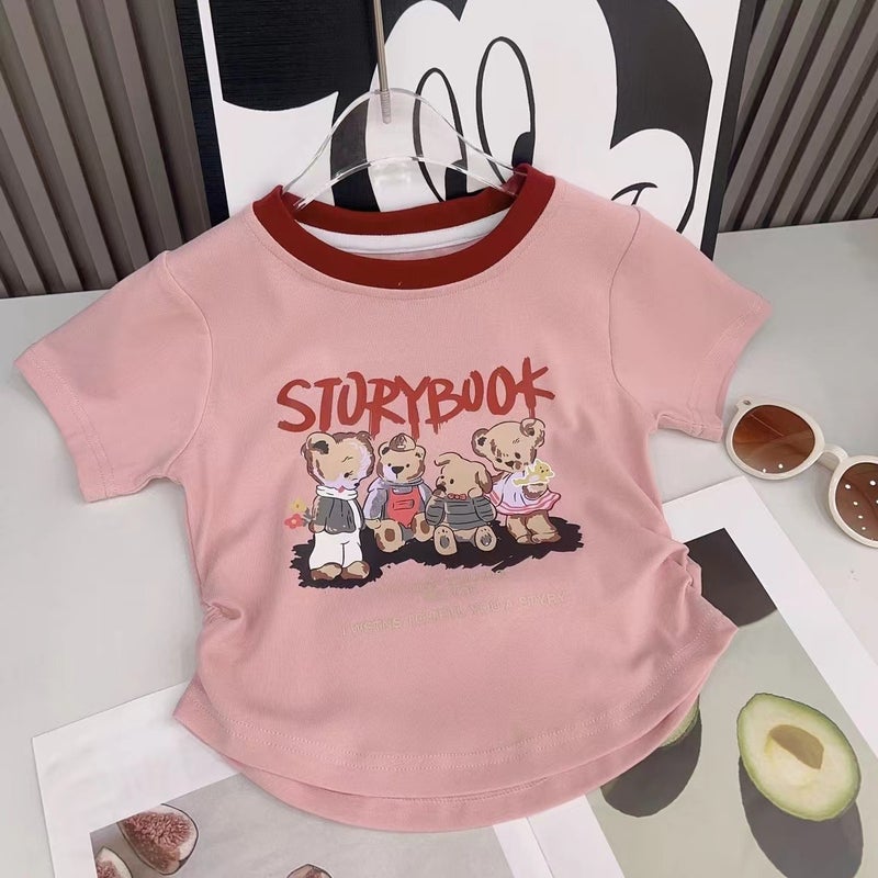 Cotton Girls Short-Sleeved T-Shirt 2025 Children'S Baby Cartoon Western-Style Slim-Fit High Waist Short Top - Image 5