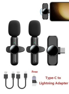 ShebSheb 2PCS Lavalier Lapel Wireless Microphone for Iphone with Lightning and Android phone with Type-C,Noise Reduction Plug-Play Wireless Mic  - Image 1