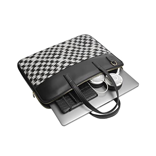 The Messy Corner Designer Laptop Bags for Women | Faux Vegan Leather | Proffesional Office, Business Trip Bag with Strap for Laptop And MacBook | HOUNDSTOOTH, Black - Image 2