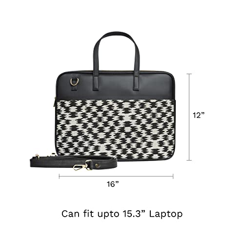 The Messy Corner Designer Laptop Bags for Women | Faux Vegan Leather | Proffesional Office, Business Trip Bag with Strap for Laptop And MacBook | HOUNDSTOOTH, Black - Image 3
