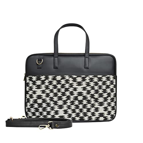 The Messy Corner Designer Laptop Bags for Women | Faux Vegan Leather | Proffesional Office, Business Trip Bag with Strap for Laptop And MacBook | HOUNDSTOOTH, Black - Image 1