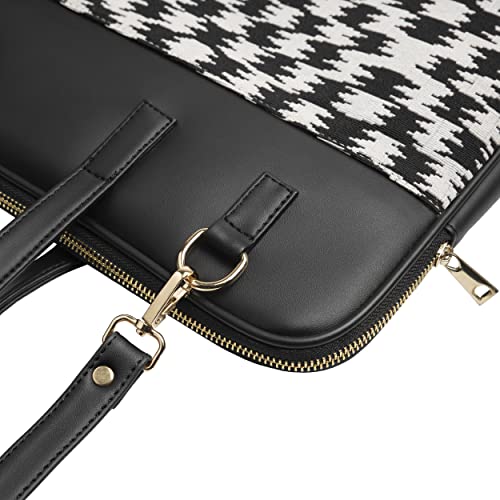 The Messy Corner Designer Laptop Bags for Women | Faux Vegan Leather | Proffesional Office, Business Trip Bag with Strap for Laptop And MacBook | HOUNDSTOOTH, Black - Image 4