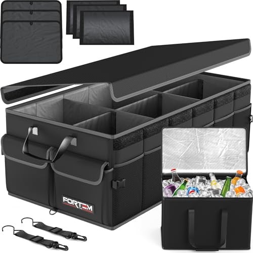 FORTEM Car Trunk Organizer with Cooler, Collapsible Multi Compartment SUV Organizer, Foldable Storage for Car Accessories for Women Men, 600D Oxford, Non Slip Bottom, Securing Straps Soft Cover (105L) - Image 1