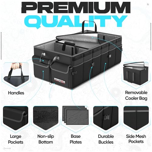 FORTEM Car Trunk Organizer with Cooler, Collapsible Multi Compartment SUV Organizer, Foldable Storage for Car Accessories for Women Men, 600D Oxford, Non Slip Bottom, Securing Straps Soft Cover (105L) - Image 2