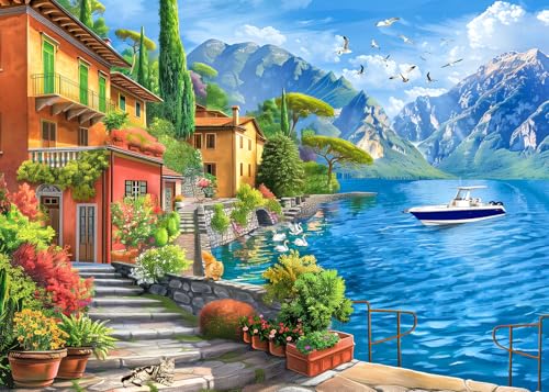 CHengQiSM Seaside Resort 1000 Piece Puzzle for Adults Sea Town Puzzles for Adults 1000 Pieces Jigsaw Puzzles 1000 Pieces Seashore Yacht City Landscape Puzzle for Adults Teens Seniors Gift Challenging Game - Image 1