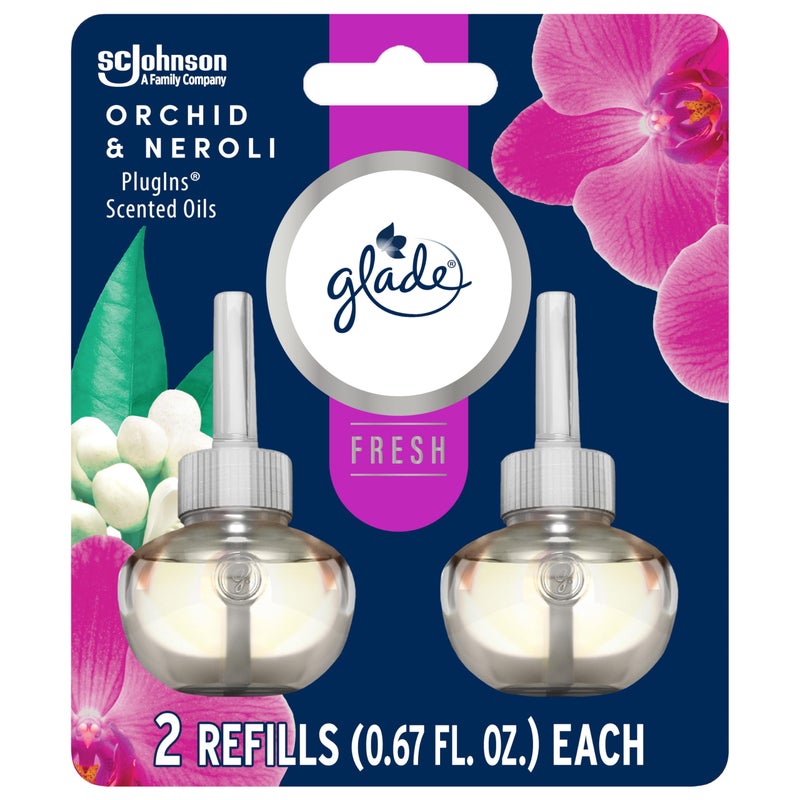 Glade PlugIns Refills Air Freshener, Scented and Essential Oils for Home and Bathroom, Orchid & Neroli, Fresh Collection 1.34 Fl Oz, 2 Count - Image 1