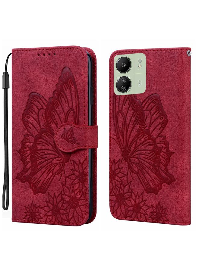The Bros Case For Xiaomi Redmi 13C / POCO C65 Retro Skin Feel Butterflies Embossing Horizontal Flip Leather Phone Case