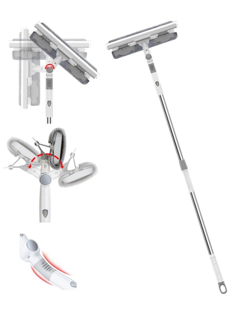 أداة تنظيف النوافذ 2 في 1 مع فرشاة من الألياف الدقيقة وممسحة بمقبض طويل ومجموعة تنظيف النوافذ مع عمود تمديد ورأس قابل للانحناء للنوافذ العالية أو السيارة أو الدش (106-148 سم) - Image 1