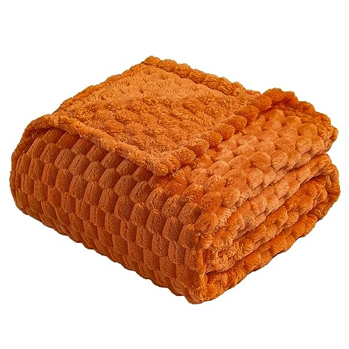 Vessia Flannel Fleece Throw Blanket50x70 inch 3D Jacquard Burnt Orange Fuzzy and Warm Blanket for CouchSofaBedChair 300GSM Super Soft Touch Cozy Lightweight Throw for AllSeason Home Decor