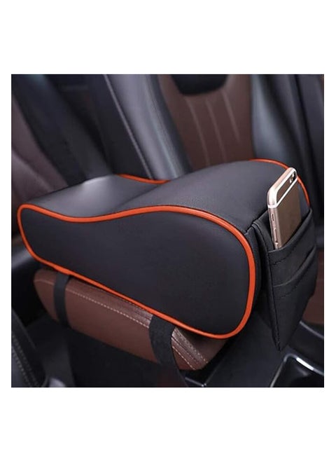 Car Armrest Cushion Memory Foam American with High Quality Leather Cover and Phone Holder Suitable for Most Cars, Black