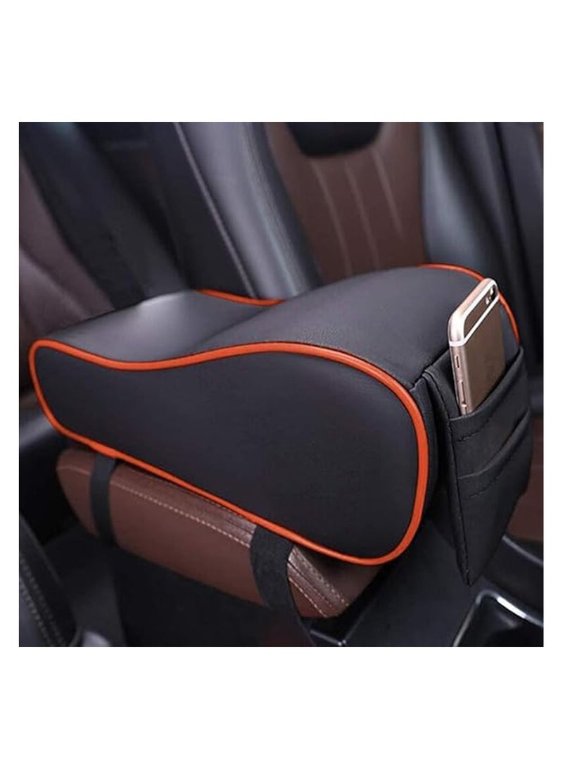 Max Comfort Car Armrest Cushion Memory Foam American with High Quality Leather Cover and Phone Holder Suitable for Most Cars, Black  - Image 1