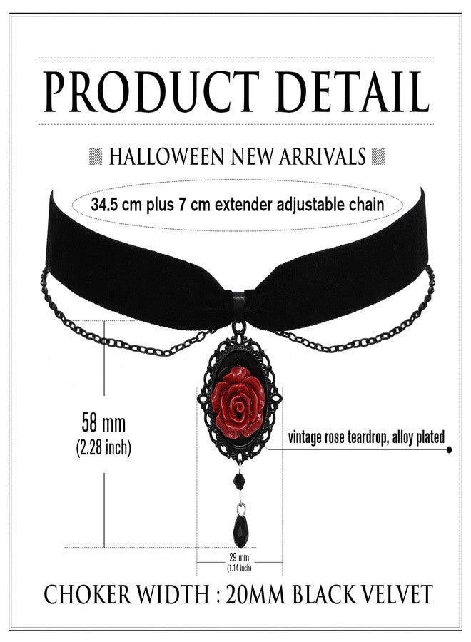 RareLove Vintage Red Rose Necklace Gothic Cameo Choker Victorian Jewelry Black Velvet Choker Collar for Women Witch Jewelry Vampire Necklace - Image 2