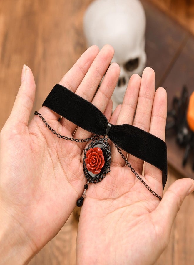 RareLove Vintage Red Rose Necklace Gothic Cameo Choker Victorian Jewelry Black Velvet Choker Collar for Women Witch Jewelry Vampire Necklace - Image 5