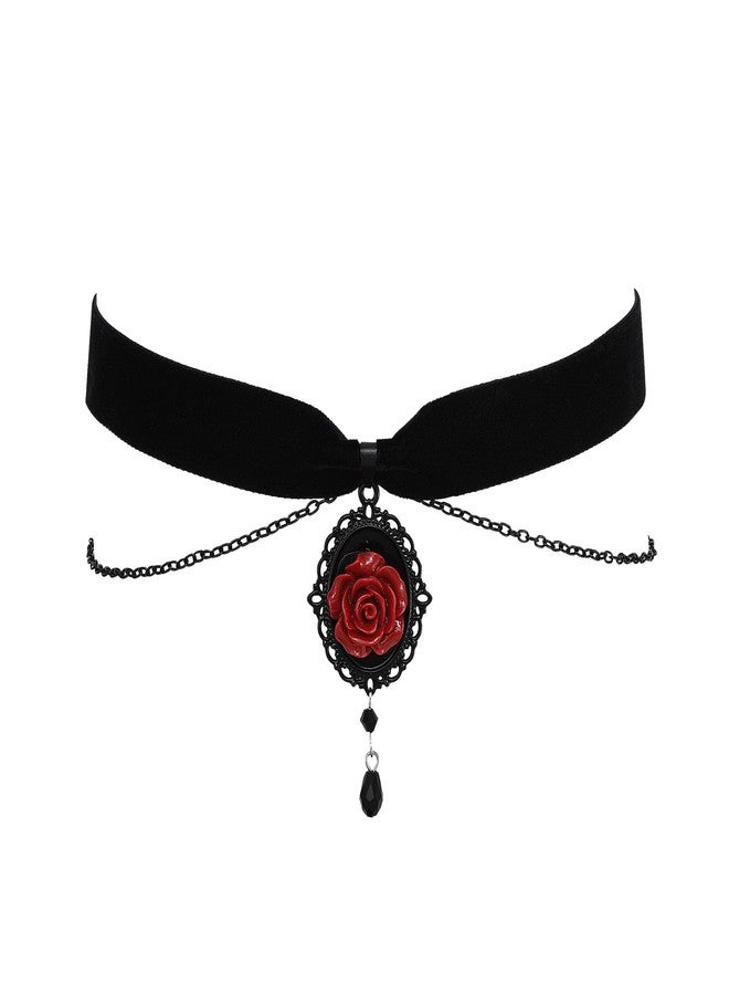 RareLove Vintage Red Rose Necklace Gothic Cameo Choker Victorian Jewelry Black Velvet Choker Collar for Women Witch Jewelry Vampire Necklace - Image 1