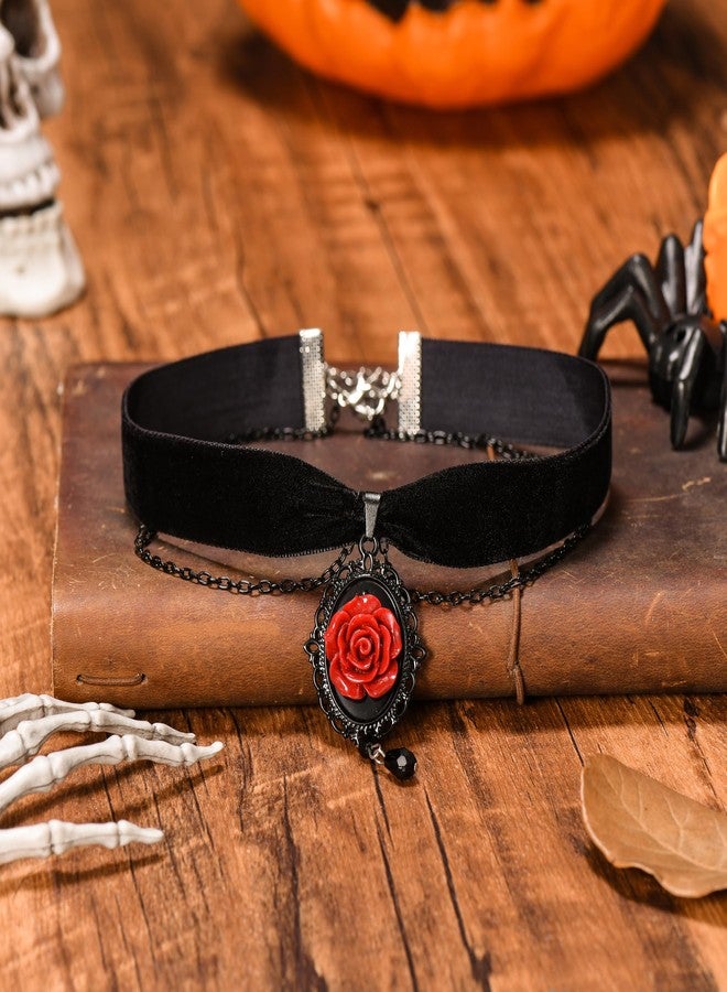 RareLove Vintage Red Rose Necklace Gothic Cameo Choker Victorian Jewelry Black Velvet Choker Collar for Women Witch Jewelry Vampire Necklace - Image 3