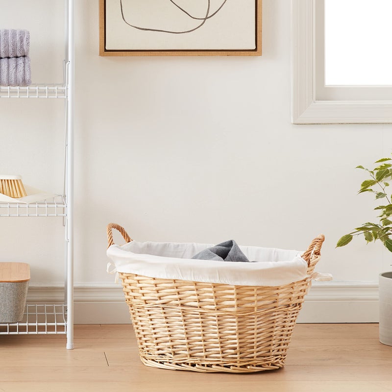 Household Essentials Wicker Laundry Basket with Handles, Handwoven Willow, Removable and Washable Liner, Great for Carrying Laundry or Storing Linens - Image 2