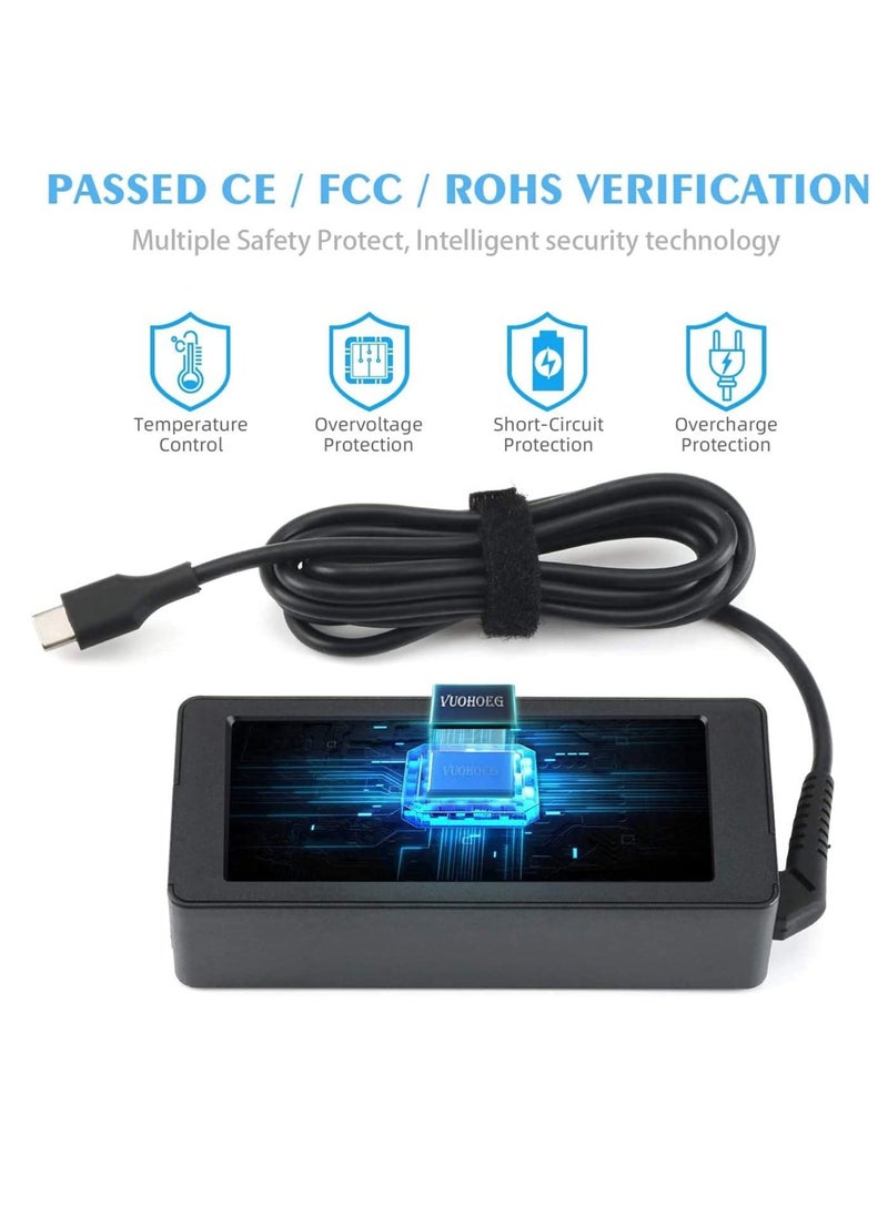 Generic - Universal USB Type C Chromebook Charger 65W Power Adapter Compatible with Chromebook Laptop HP Dell Acer Asus Samsung Black - Image 1