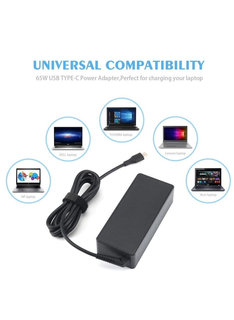 Generic - Universal USB Type C Chromebook Charger 65W Power Adapter Compatible with Chromebook Laptop HP Dell Acer Asus Samsung Black - Image 1