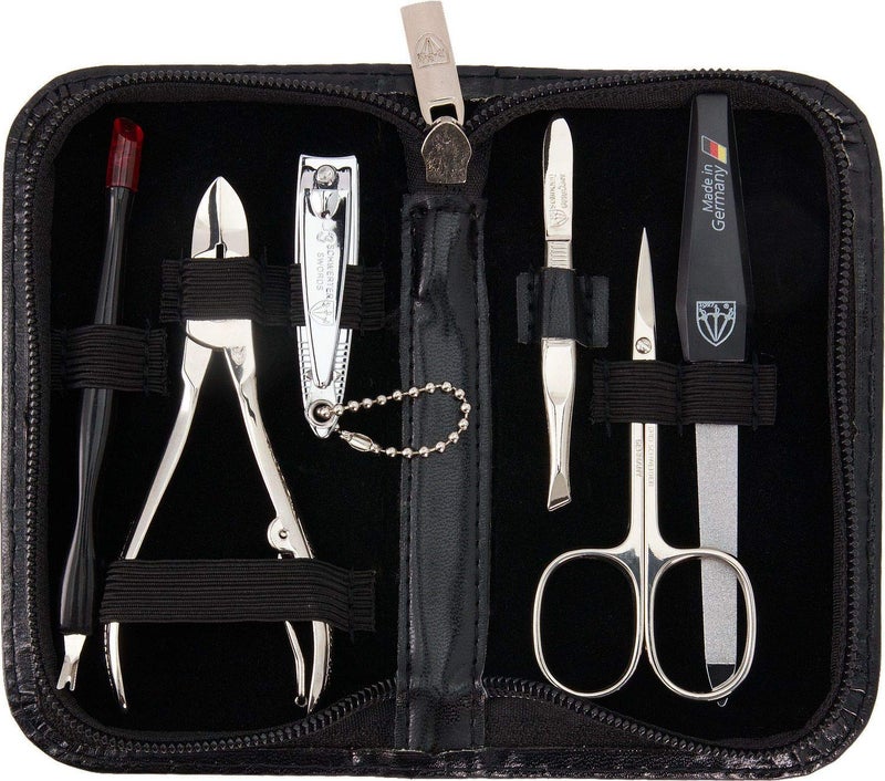 3 Swords Germany - brand quality 6 piece manicure pedicure grooming kit set for professional finger & toe nail care scissors clipper fashion leather case in gift box, Made in Solingen Germany (83202) - Image 3