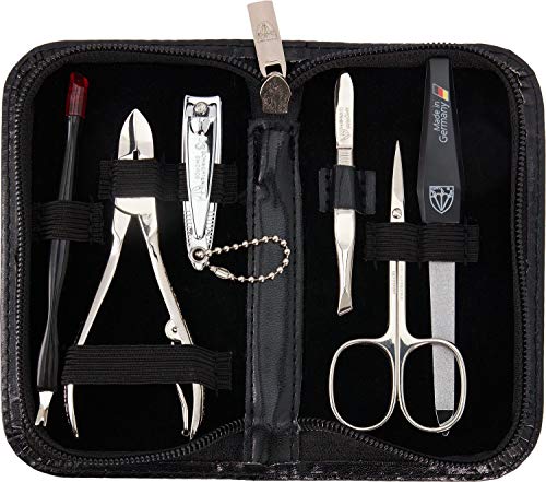 3 Swords Germany - brand quality 6 piece manicure pedicure grooming kit set for professional finger & toe nail care scissors clipper fashion leather case in gift box, Made in Solingen Germany (83202) - Image 1