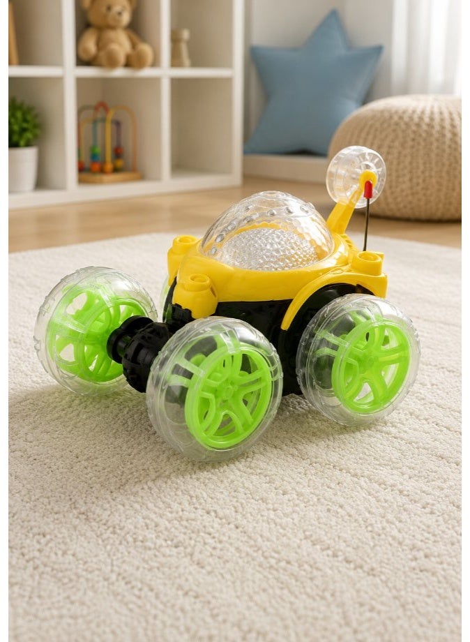 DAT RC Stunt Car with LED Wheels & 360° Flips, Remote Control Tumbling Trick Vehicle for Kids – Green/Black - Image 2