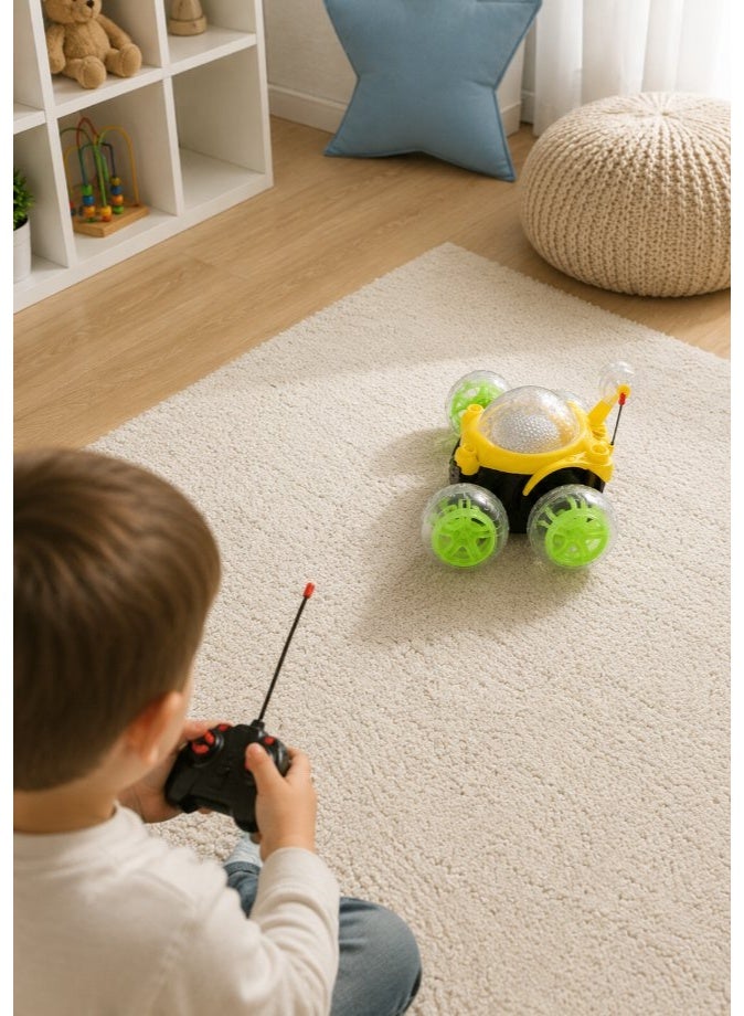 DAT RC Stunt Car with LED Wheels & 360° Flips, Remote Control Tumbling Trick Vehicle for Kids – Green/Black - Image 4