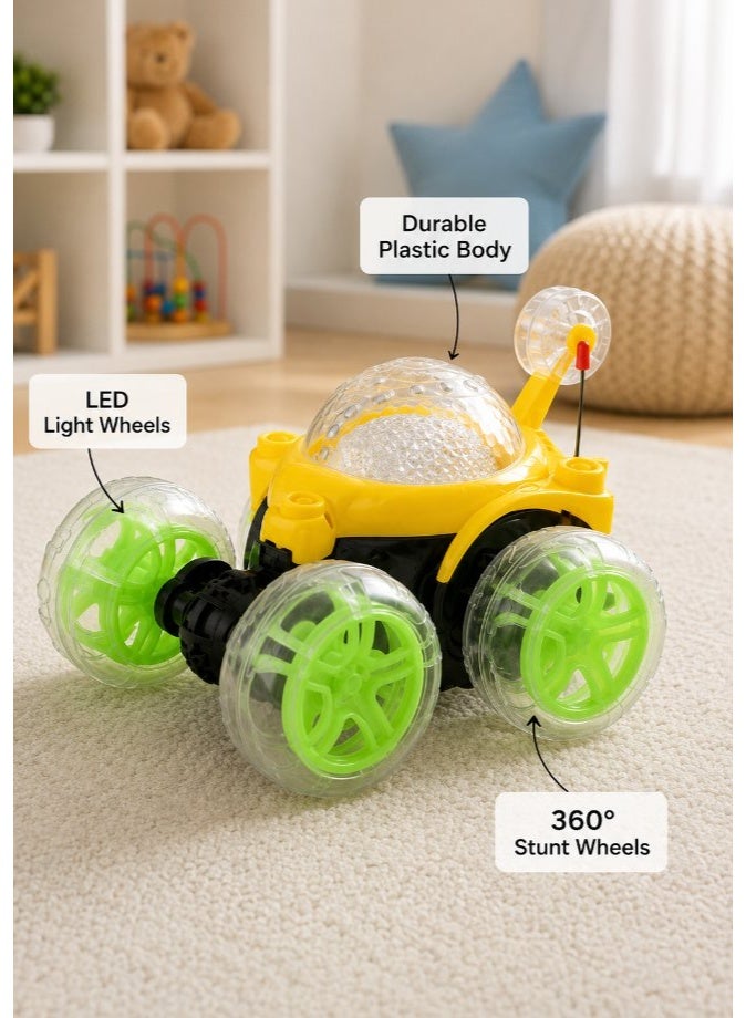 DAT RC Stunt Car with LED Wheels & 360° Flips, Remote Control Tumbling Trick Vehicle for Kids – Green/Black - Image 5