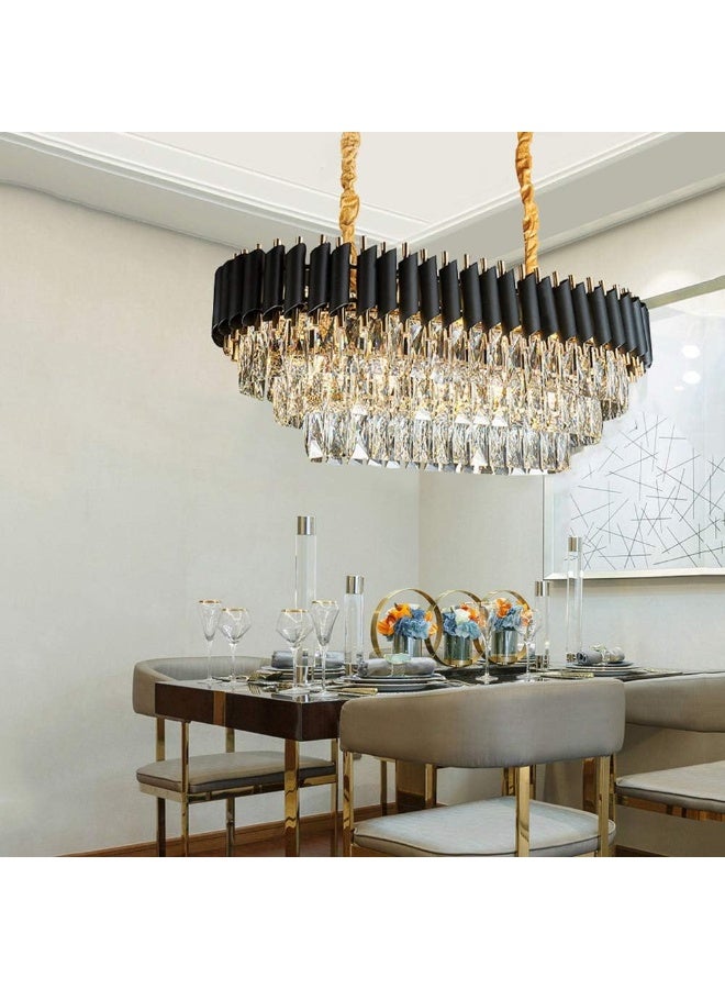 Adjustable Ceiling Chandelier Light Fixture For Dining Rooms Living Room Black Gold During Lighting, Modern During Lamp, E14 Crystal Chandeliers Lighting-Black and gold 75*35cm  - Image 3
